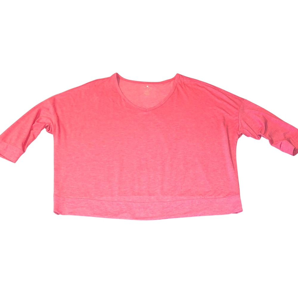 Sunday V-Neck Knit Top Women's Size XL Heathered Pink 3/4 Sleeve Banded Hem